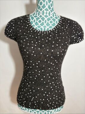 Motel Rocks Brown Cashmere Short-Sleeve Sequins Top Sweater Sz Large Runs Small